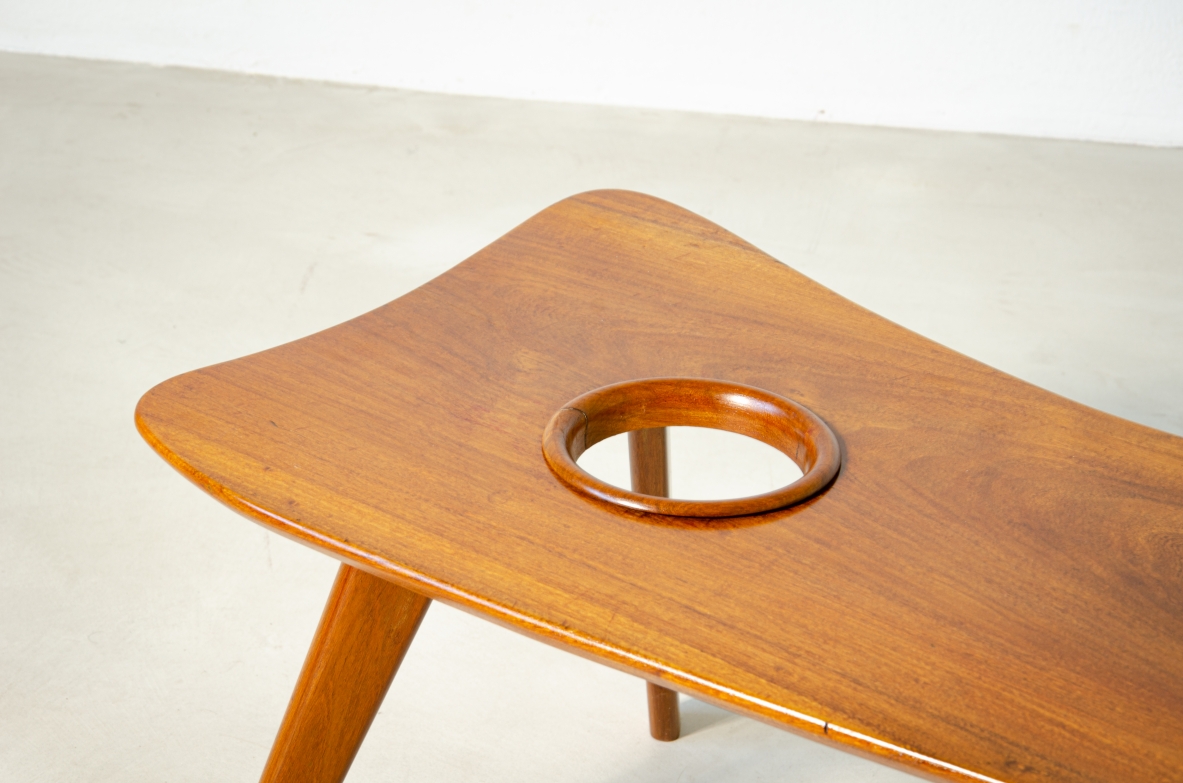 Giuseppe Scapinelli (1891 - 1982)  Unique wooden coffee table with shaped top with a hole inspired by a painter's palette.  Brazil, 1950's.