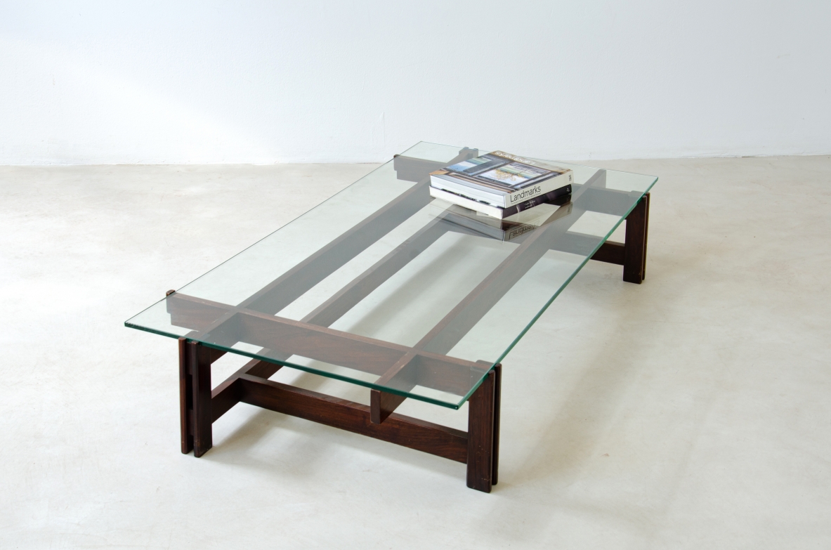 Ico Parisi. Low table with wooden base and glass top. Cassina production, 1958.
