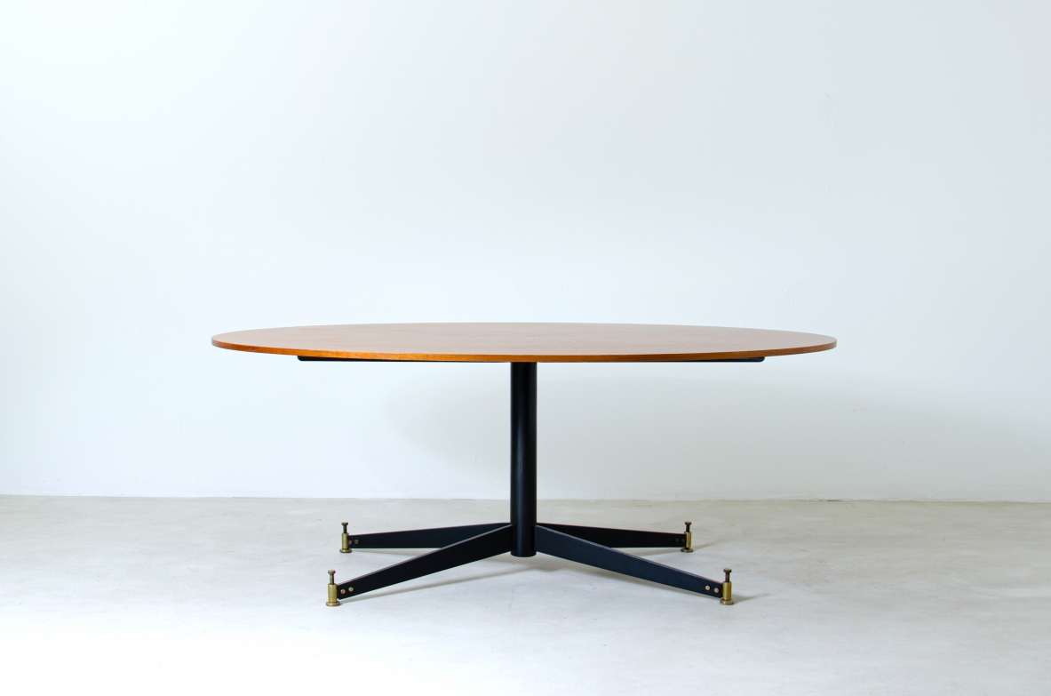 Ignazio Gradella, table mod.T2. Top in wood, structure in enamelled metal and brass detail