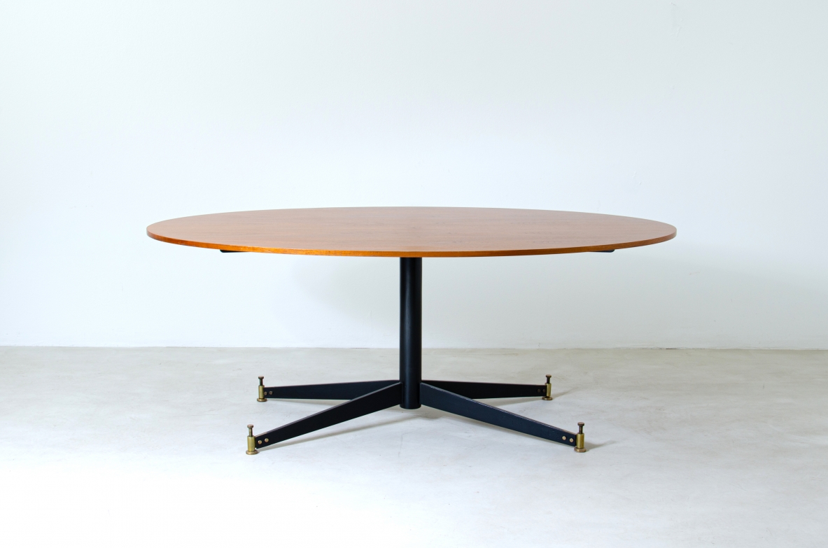 Ignazio Gradella, table mod.T2. Top in wood, structure in enamelled metal and brass detail