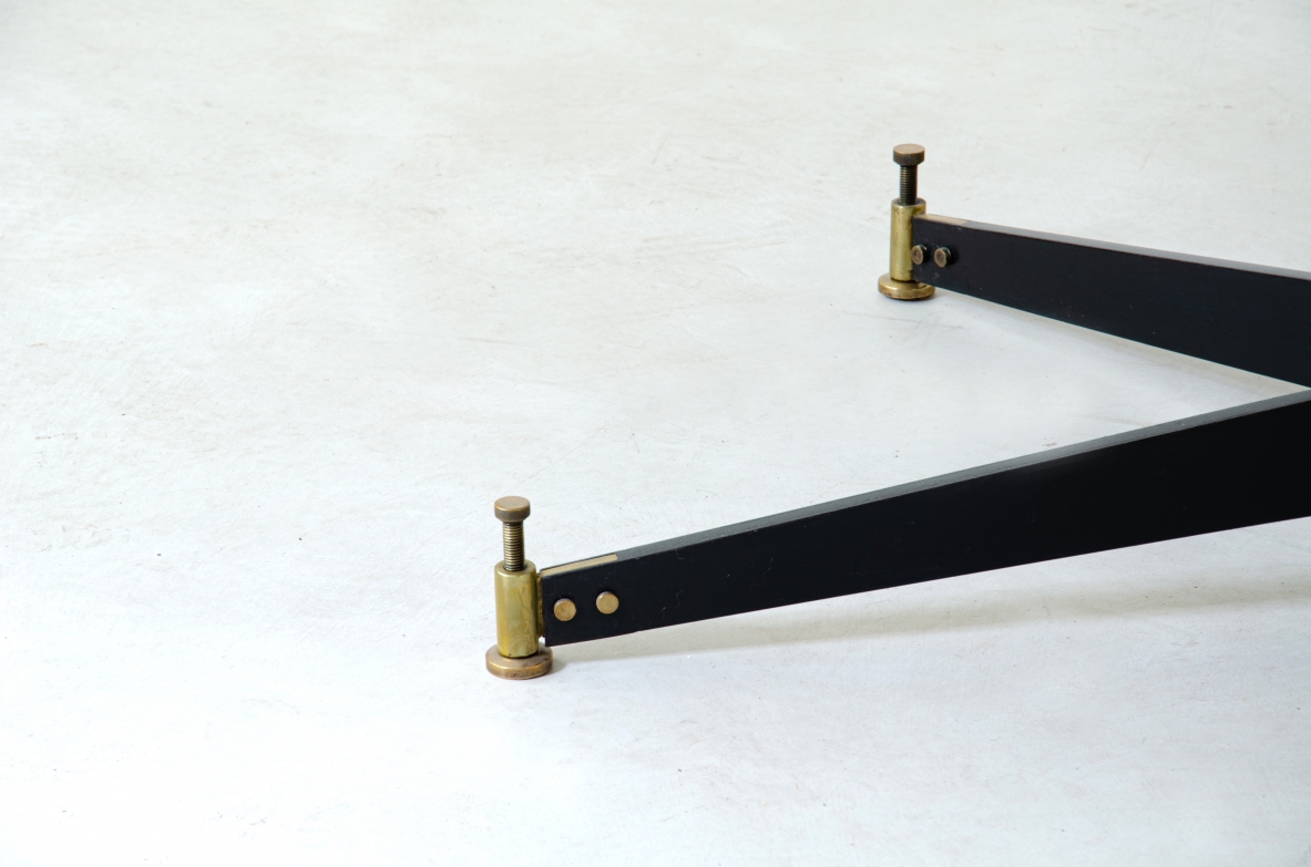 Ignazio Gradella, table mod.T2. Top in wood, structure in enamelled metal and brass detail