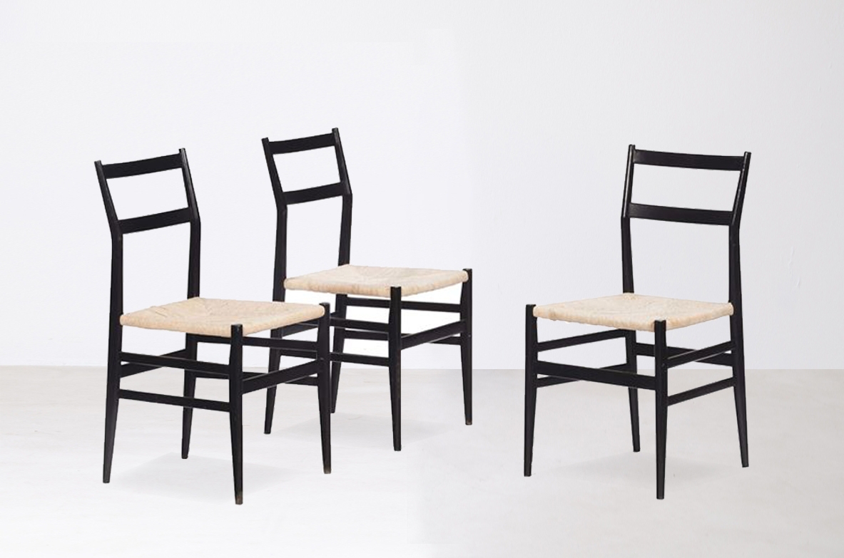 Gio Ponti, set di 8 sedie Leggera, Cassina 1950ca