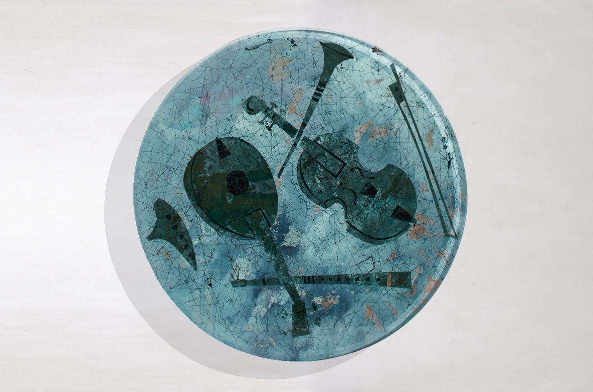 Duilio Barnabè. Coffee table with crystal top and back painted in enamel. Produced by Fontana Arte, 1960s
