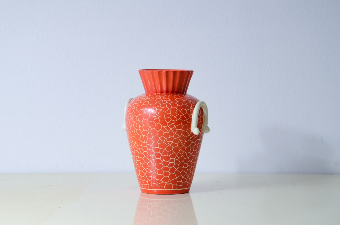 Rometti pottery  Vase with elegant handles. Umbertide manufacture around 1940.