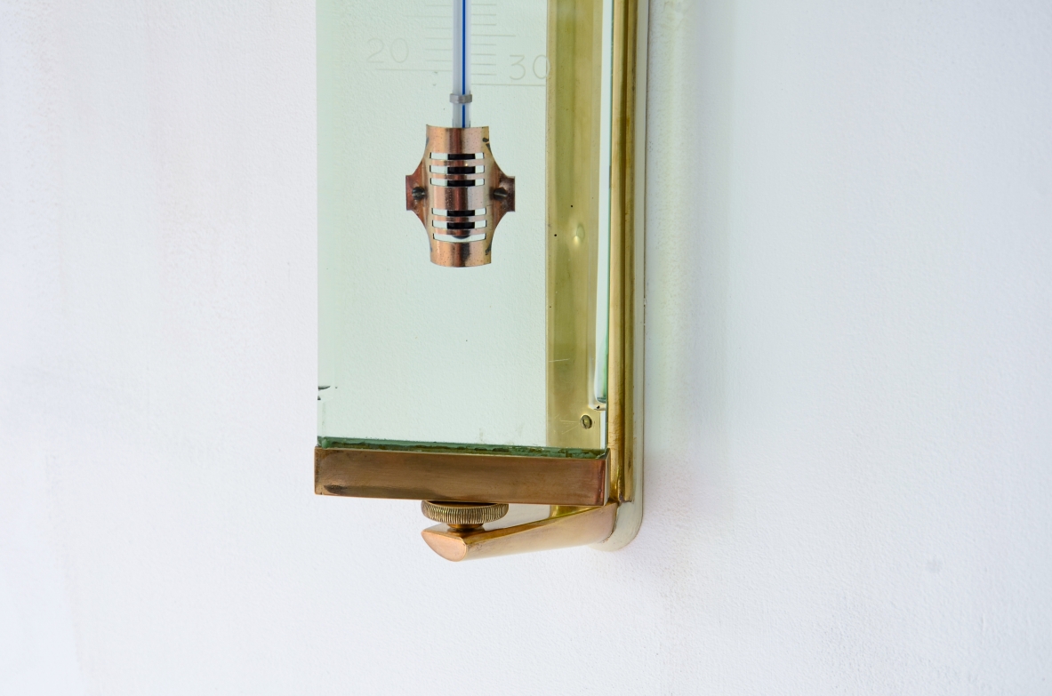 Fontana Arte Milano  Large Nile green ground glass thermometer with brass structure.  Manufactured in the 40s/50s.