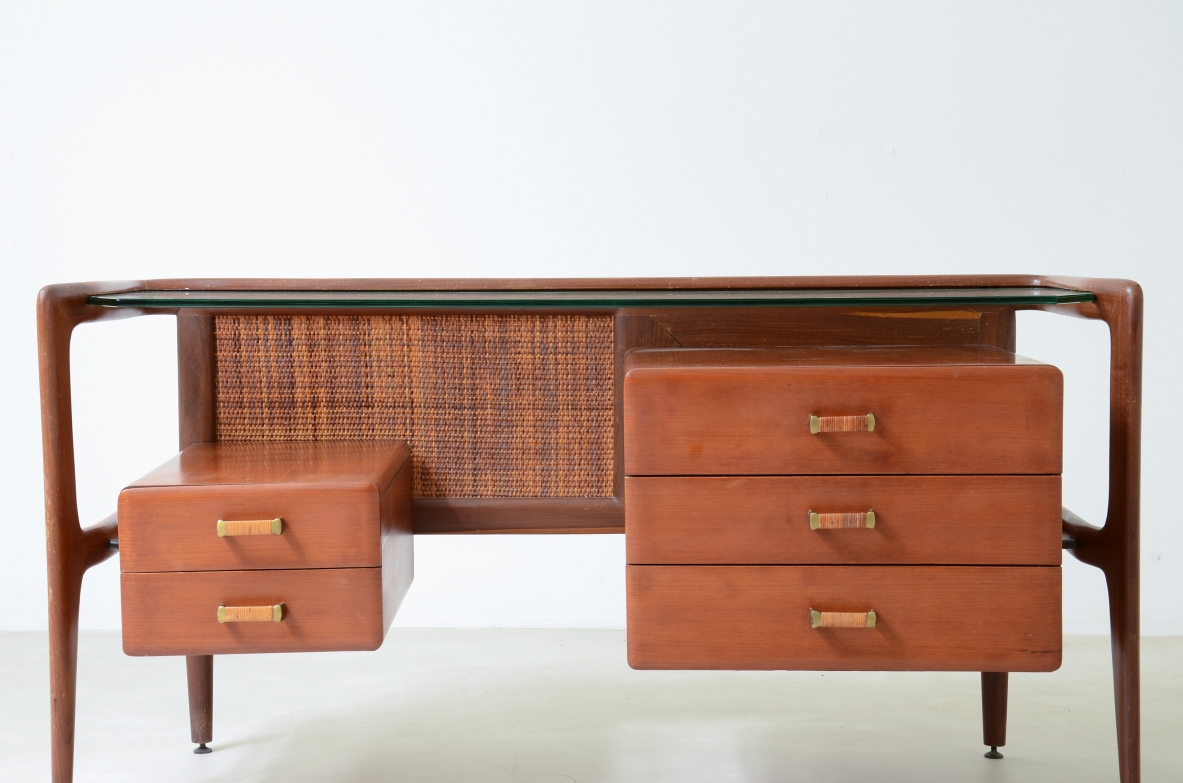 console in legno curvato con doppia fila di cassetti Manifattura anni 60. 