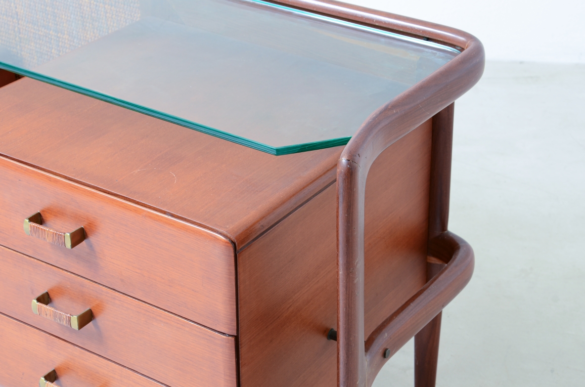 console in legno curvato con doppia fila di cassetti Manifattura anni 60. 