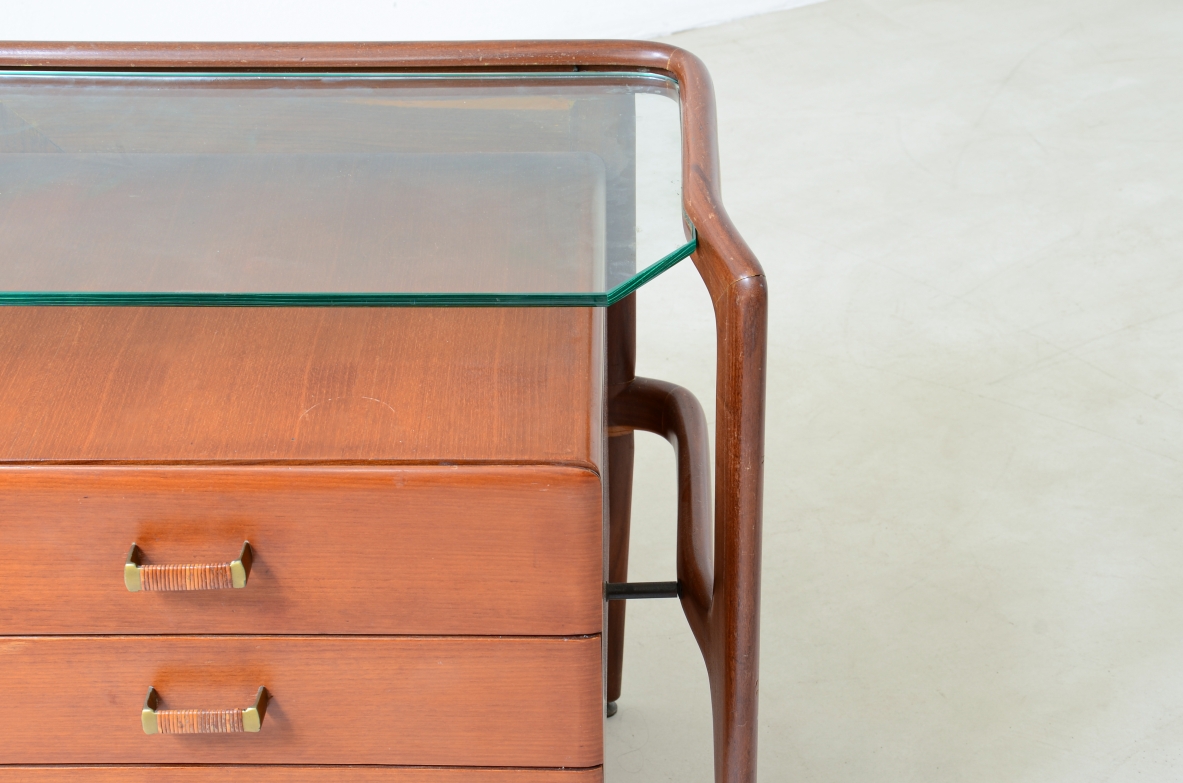 console in legno curvato con doppia fila di cassetti Manifattura anni 60. 