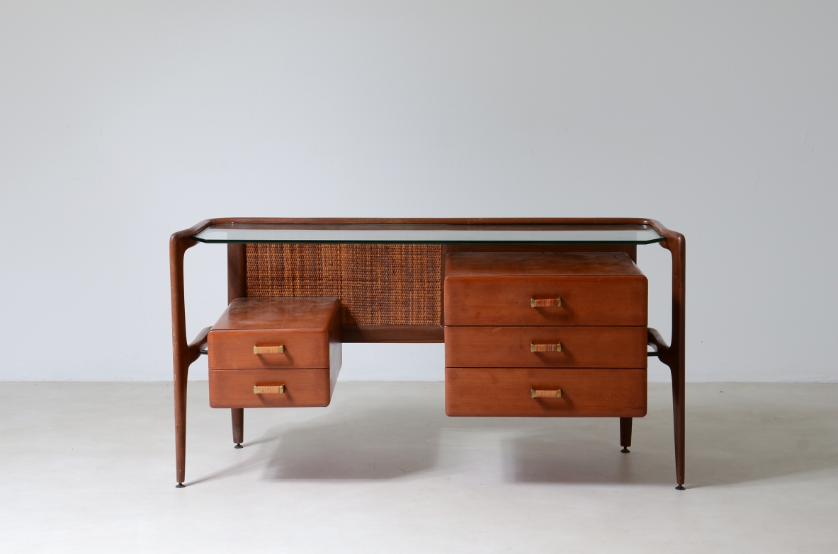 console in legno curvato con doppia fila di cassetti Manifattura anni 60. 