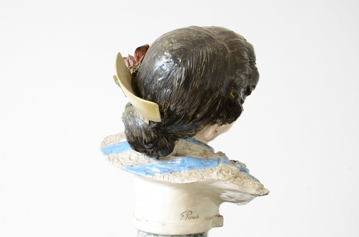 Painted ceramic figure of a young woman.  Francesco Parente, Florence 1940ca.  Signature on the back.