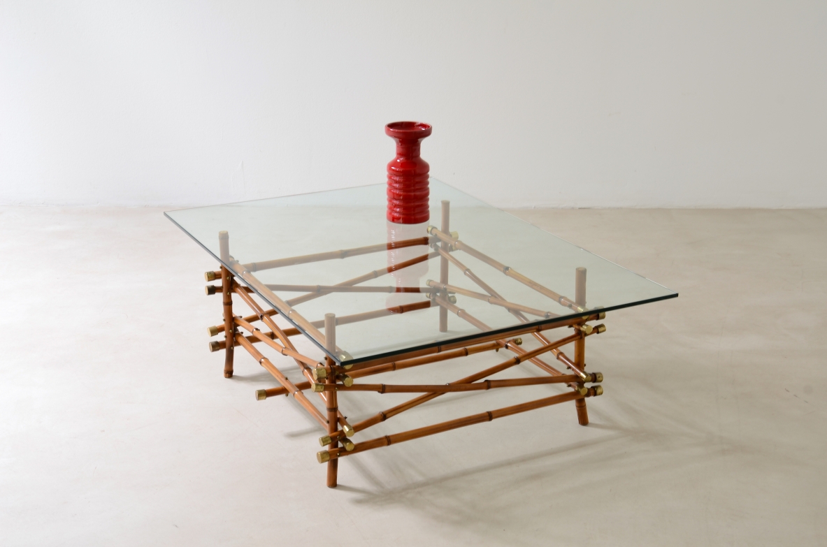 Giusto Purini. Low table in bamboo canes with brass ends. Italian manufacture