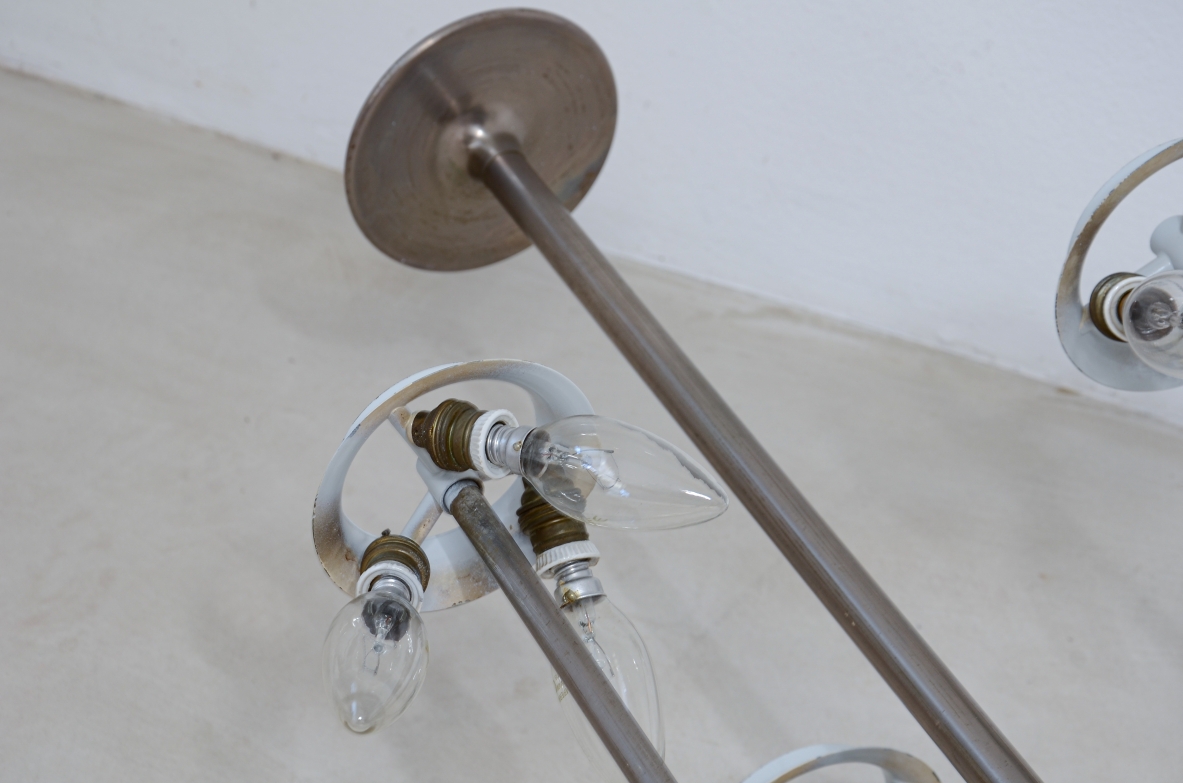 Ignazio Gardella Arenzano model floor lamp with  curved steel arms, large opaline glass diffusers. Azucena