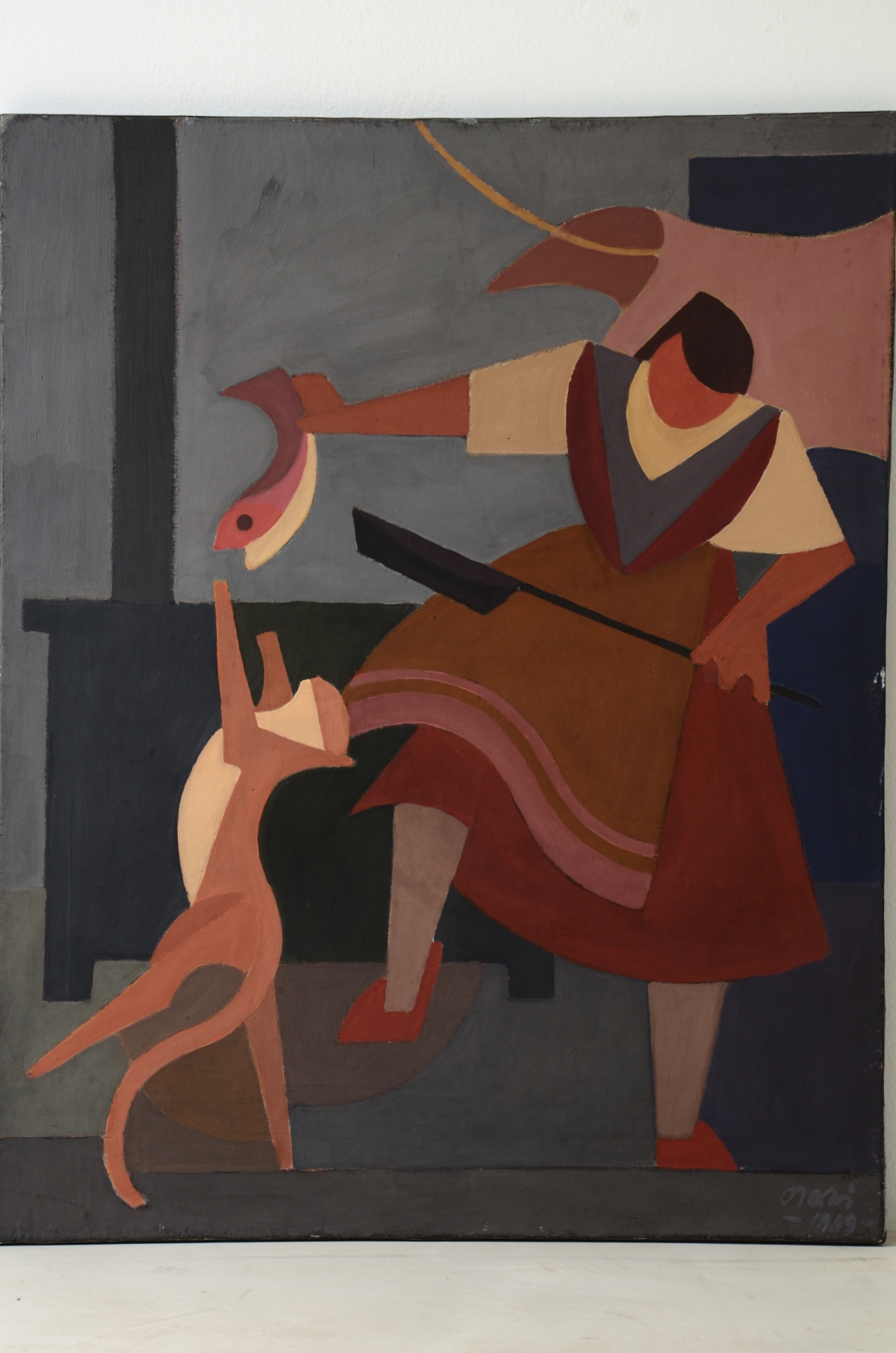 Orazio Orazi (1906-1979) T  empera on canvas Untitled (The Cat)  1949  signature and date on the front
