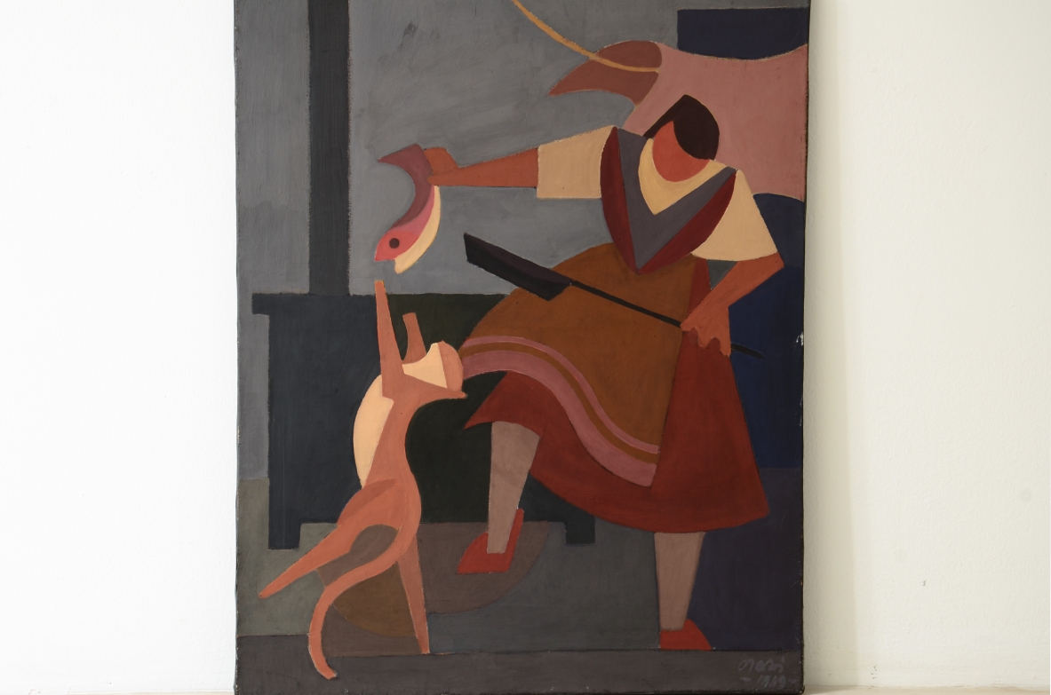 Orazio Orazi (1906-1979) T  empera on canvas Untitled (The Cat)  1949  signature and date on the front
