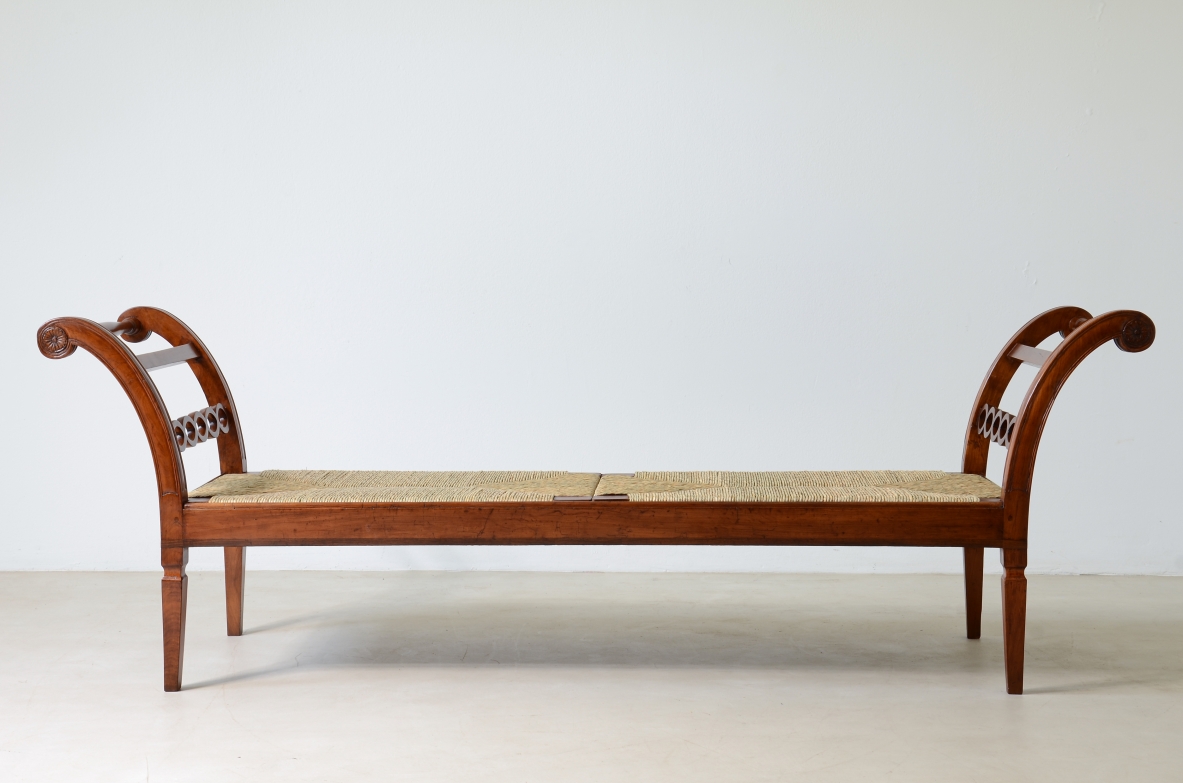 Large cherry wood bench with curved uprights,Tuscan manufacture