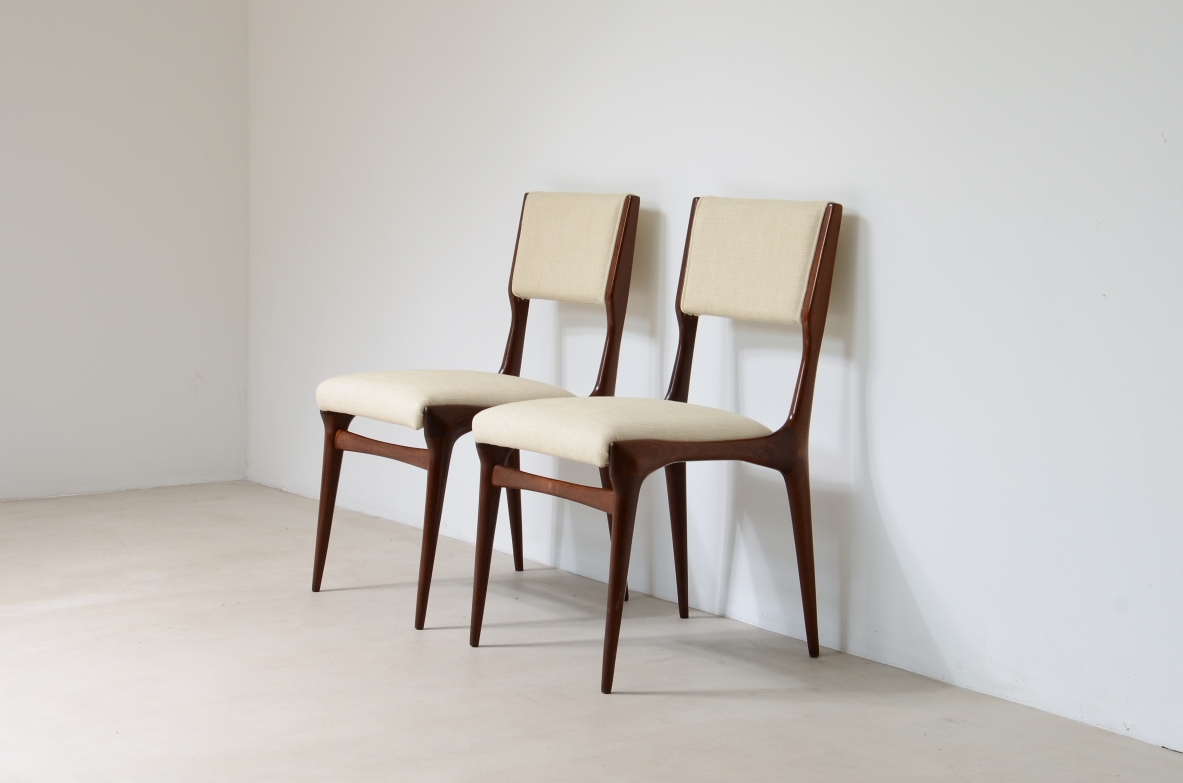 Carlo De Carli Rare set of six wood chairs model 585  Cassina production.