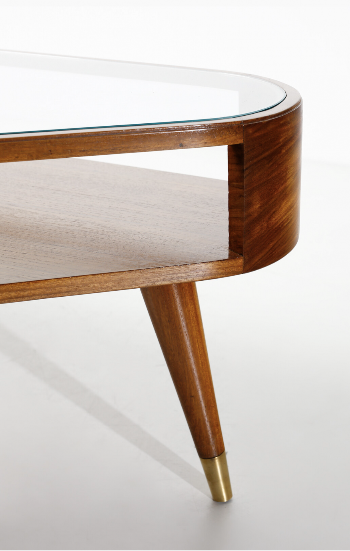 Giuseppe Scapinelli (1911-1982)  Triangular coffee table with double support base, glass top