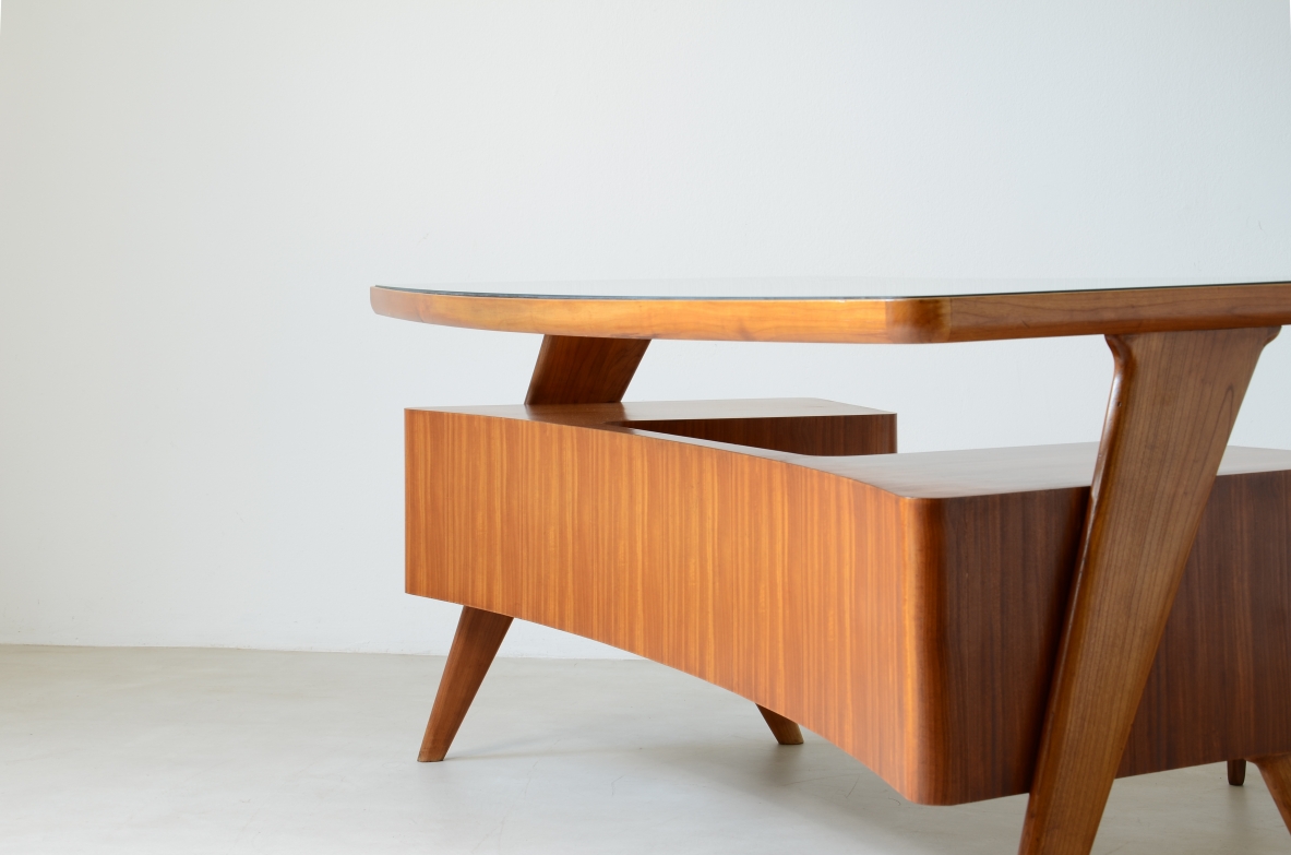 Scrivania modernariato anni 1950 piano in vetro