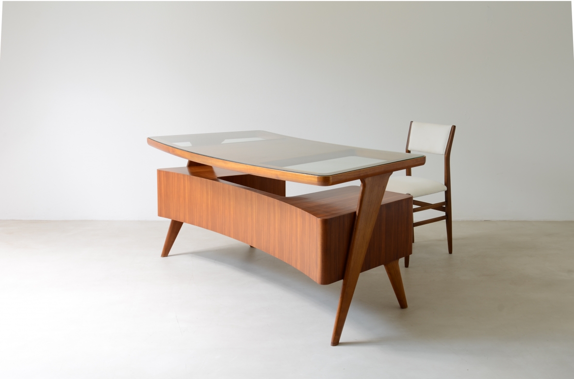 Scrivania modernariato anni 1950 piano in vetro