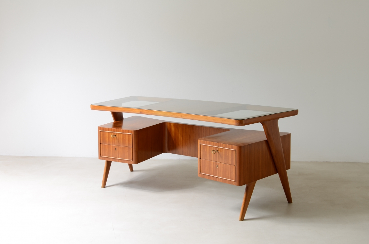 Scrivania modernariato anni 1950 piano in vetro