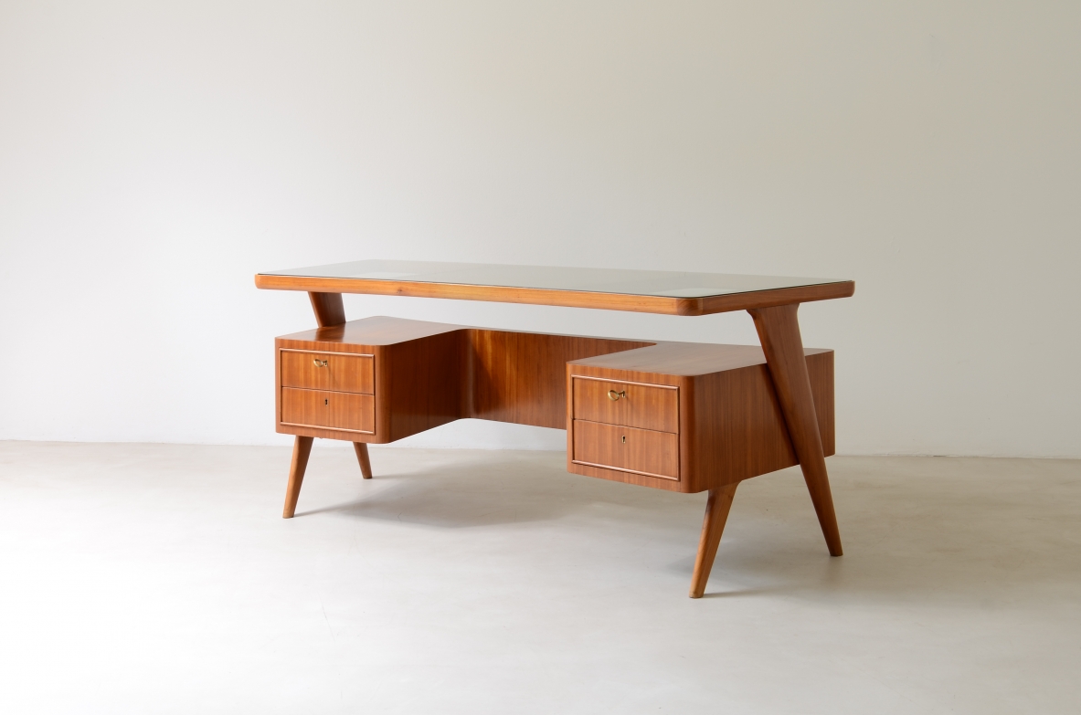 Scrivania modernariato anni 1950 piano in vetro