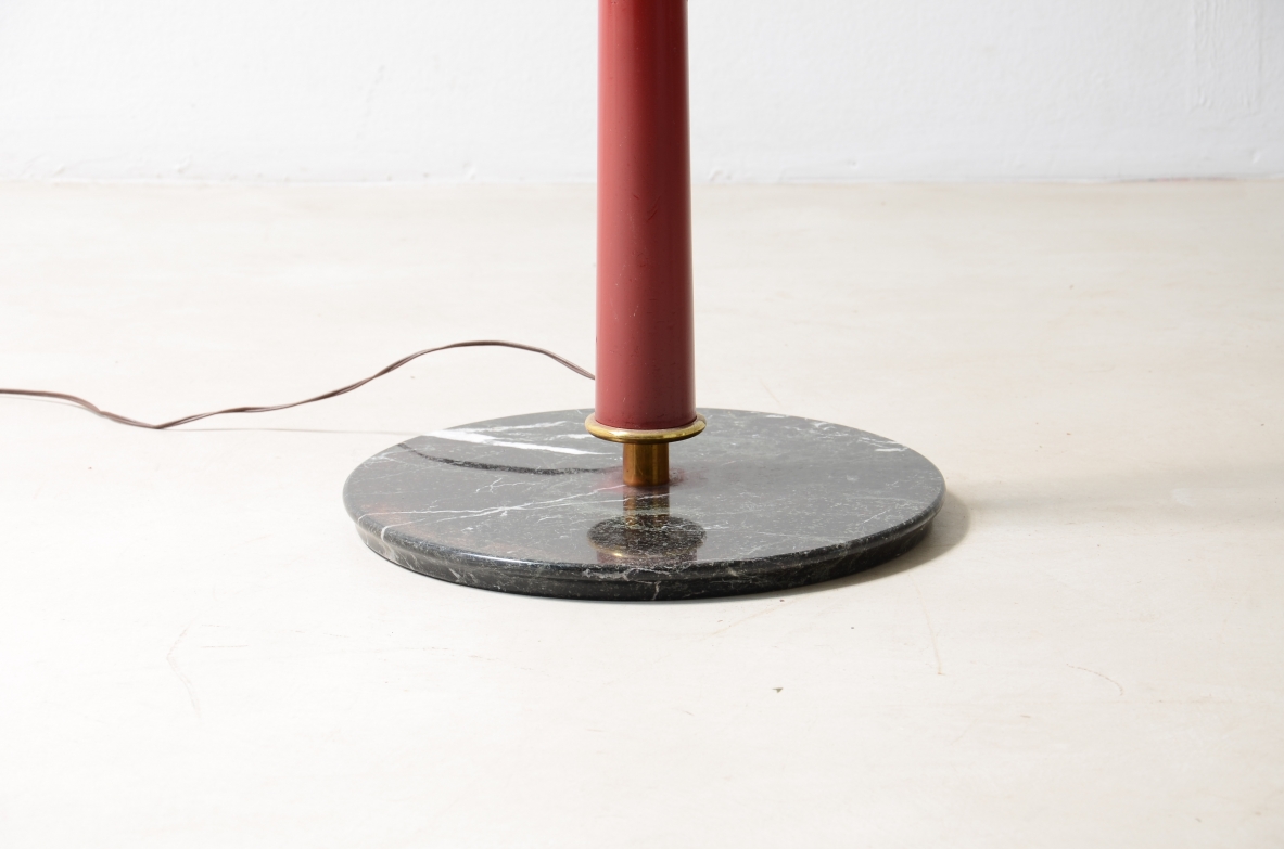 Stilnovo Milan  Floor lamp with green marble base and nice red lacquered wooden stem