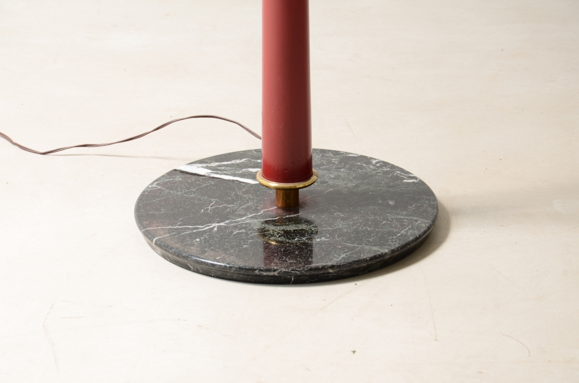 Stilnovo Milan  Floor lamp with green marble base and nice red lacquered wooden stem