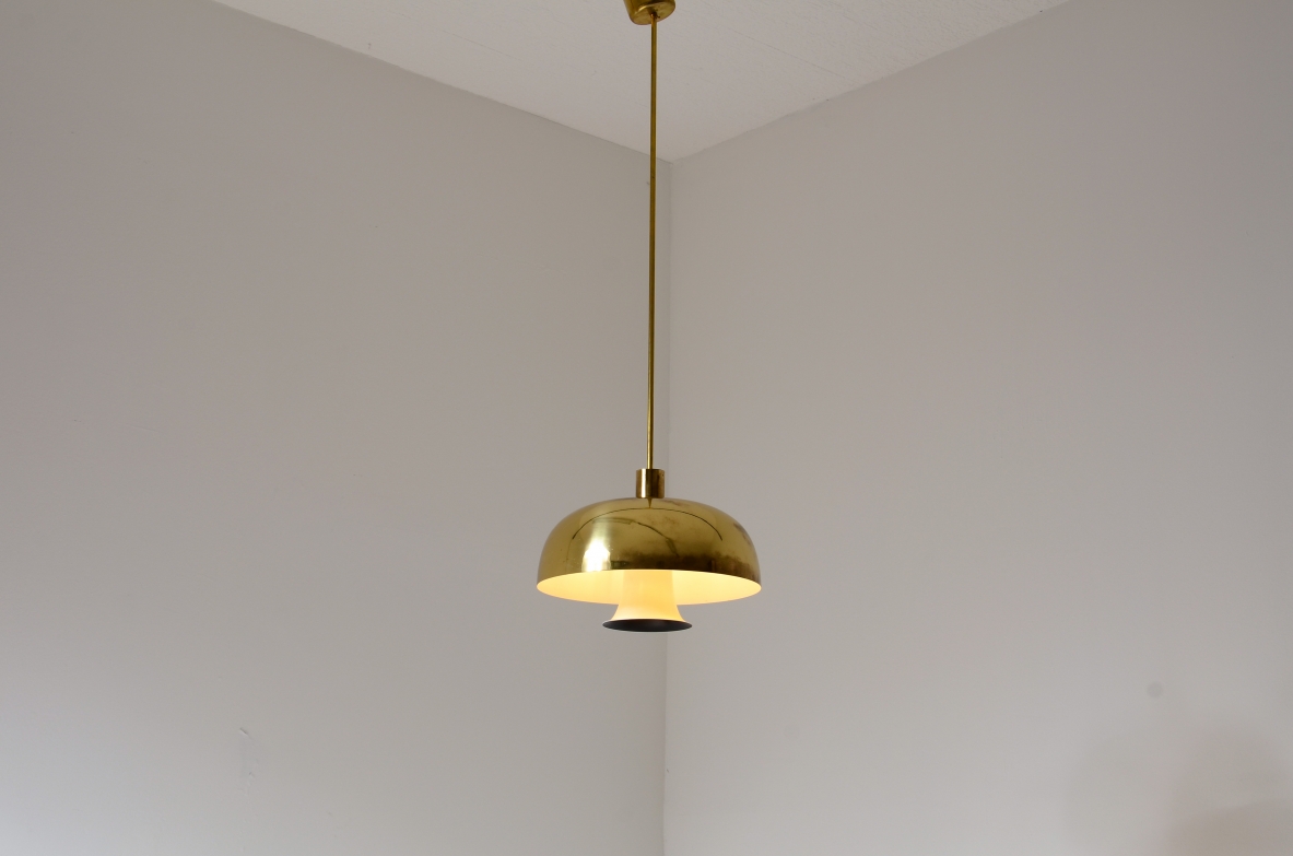 Chandelier with brass lampshade. Sweden 1060's