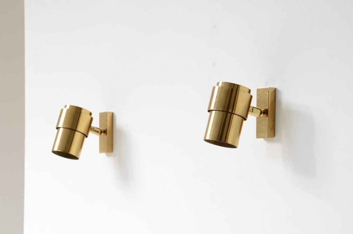 Pair of small brass wall spotlights adjustable in all directions.  Italian manufacture 1960-70ca.