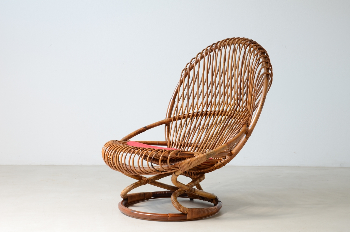Bonacina 1960 Splendida poltrona in rattan intrecciato.