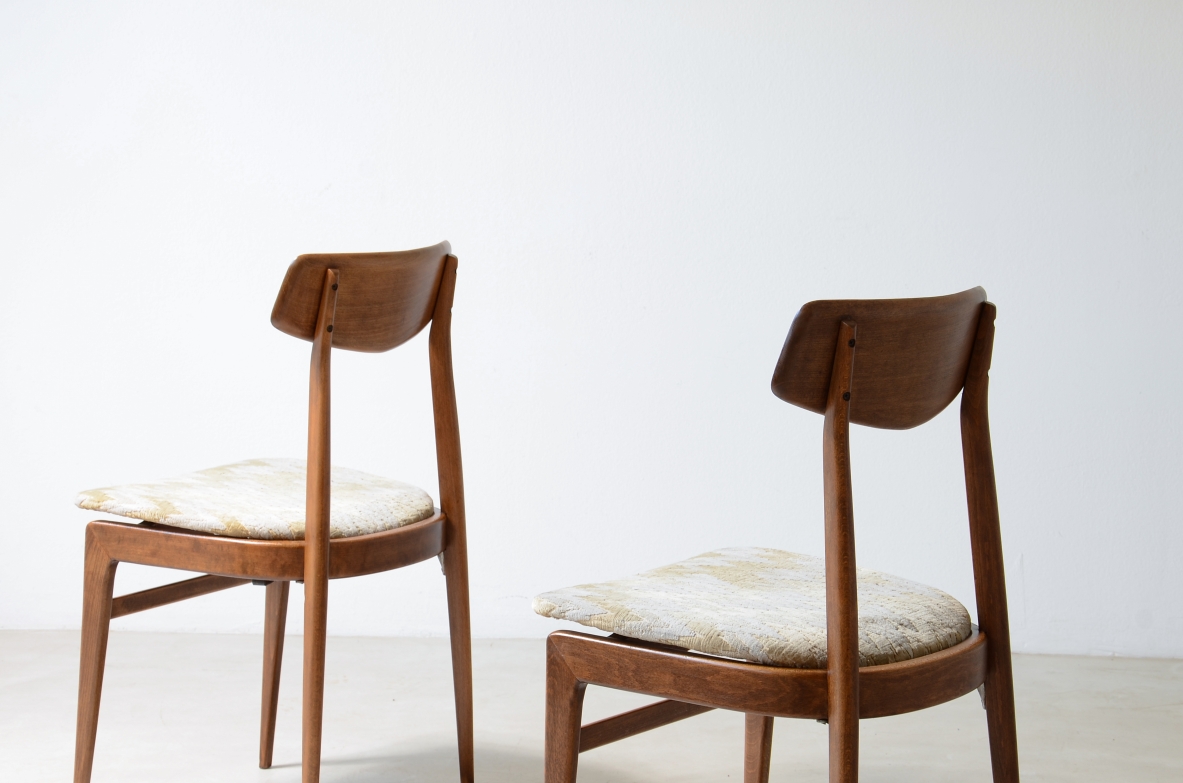 Set of 6 teak chairs with shaped folder and padded fabric seat.  Italian manufacture 1960ca.