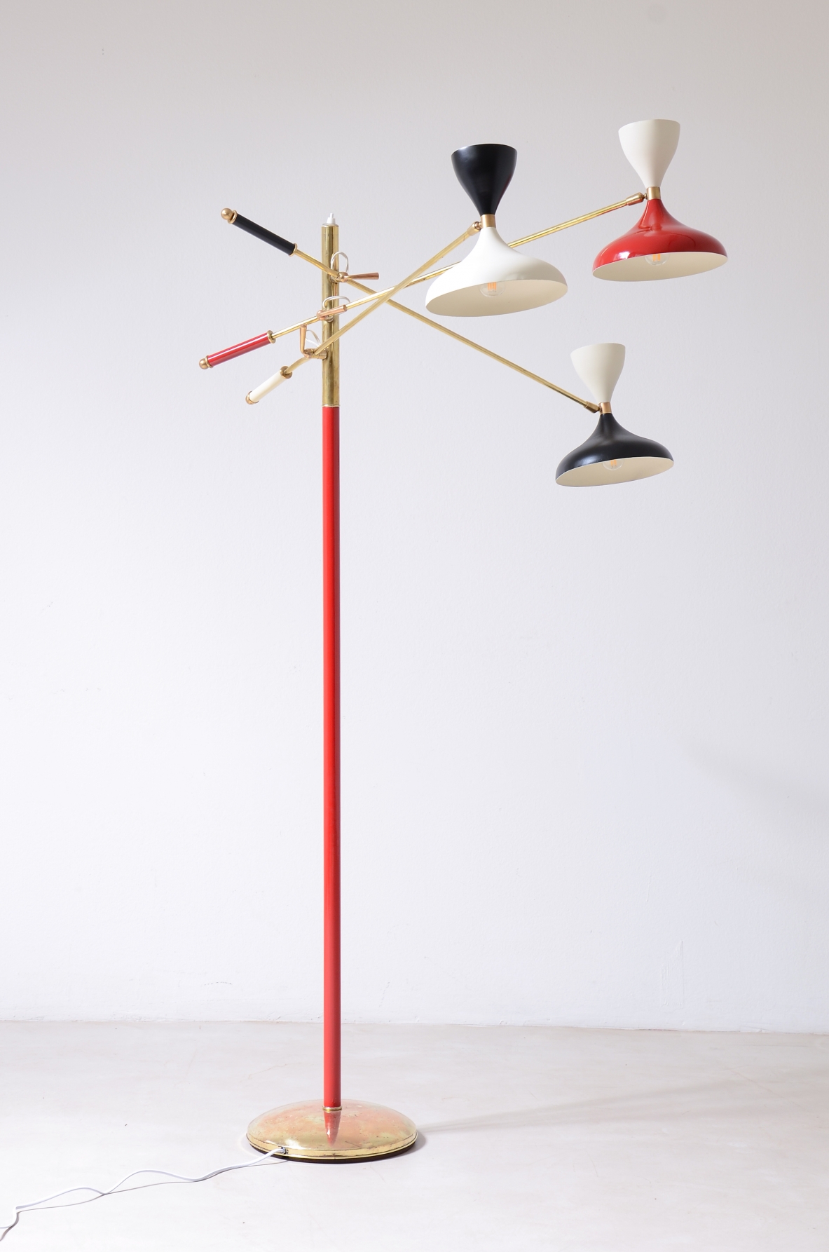 Stilnovo Milano  Rare lamp with colored brass stem and three arms 1950's