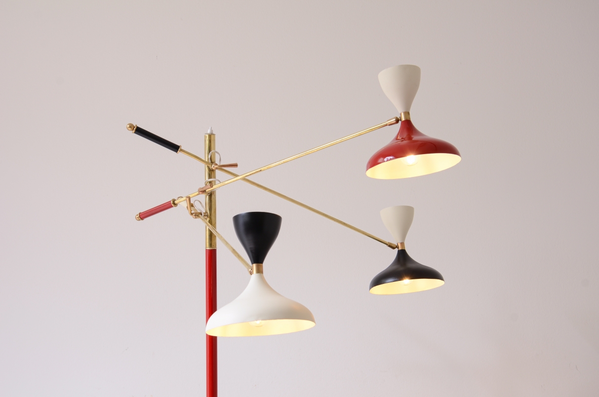 Stilnovo Milano  Rare lamp with colored brass stem and three arms 1950's
