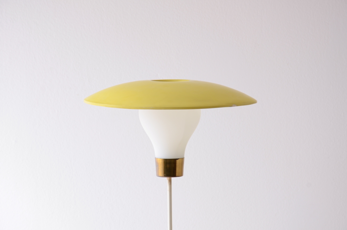 Attr. Stilnovo Milano1960s.Metal and brass lamp with opaline glass lampshade. Original color