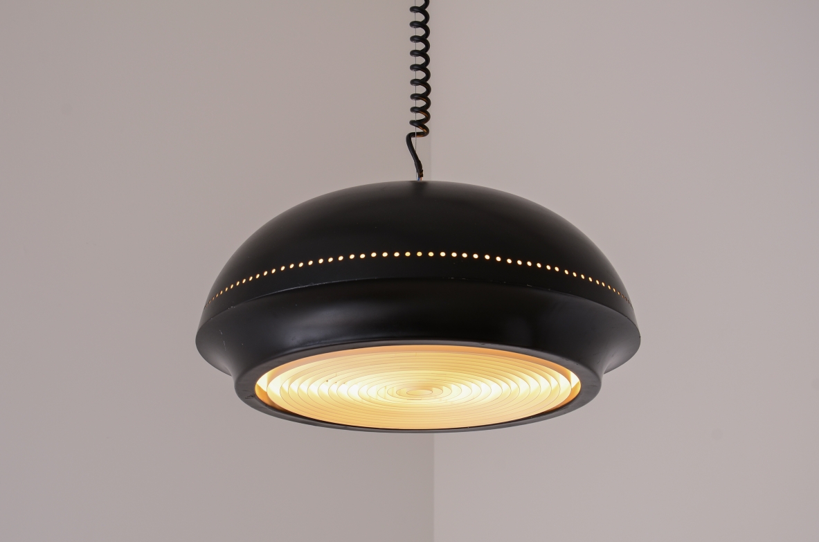 Afra and Tobia Scarpa  Pendant lamp in black lacquered metal Flos production late 50s.