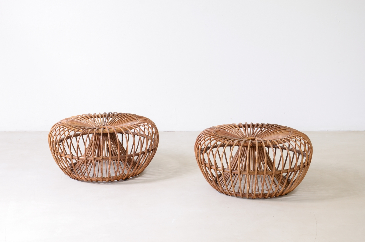 Pair of curved rattan chairs.  Bonacina production, 1960s.