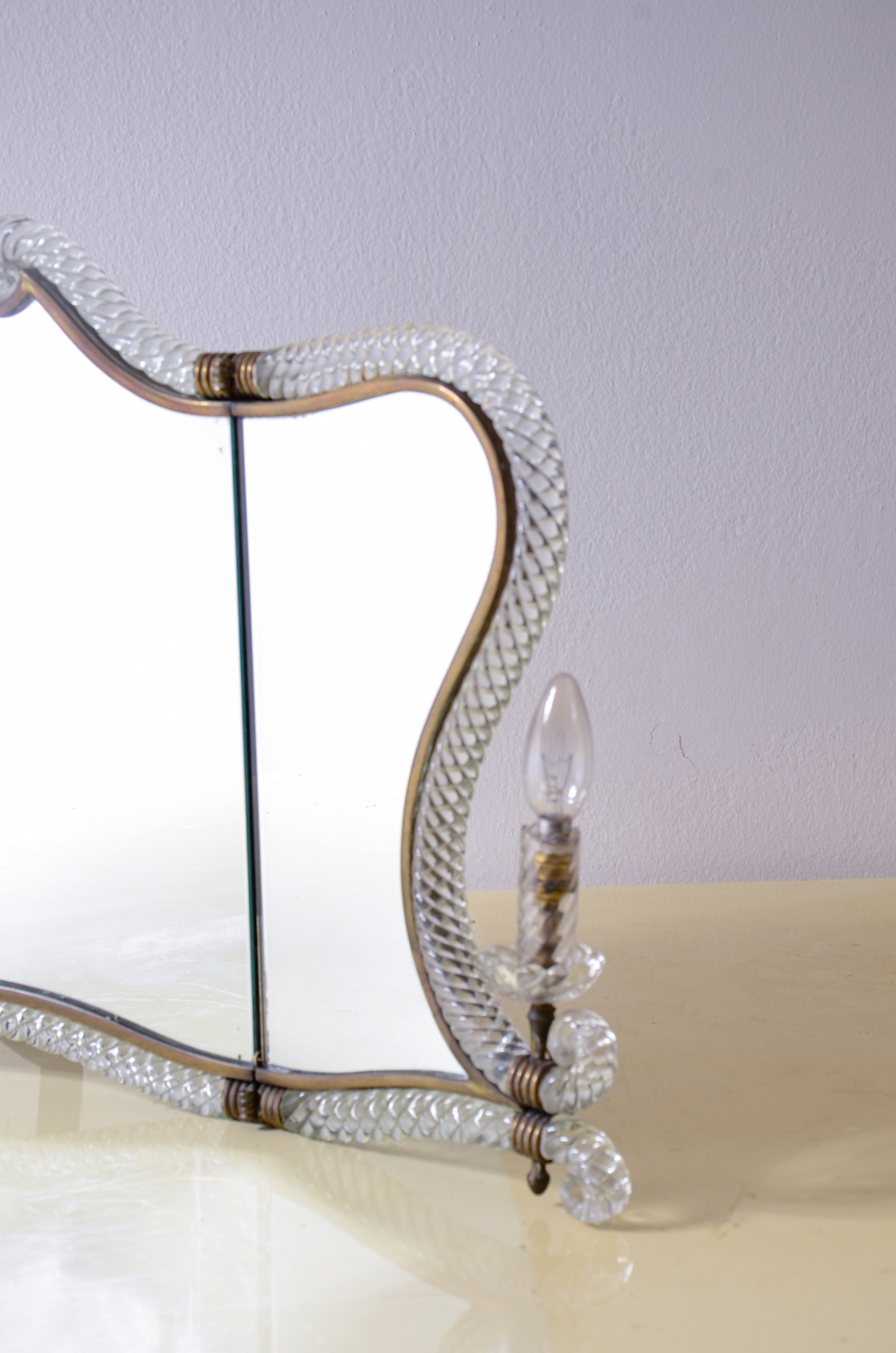 Archimede Seguso  Elegant table mirror with glass frame, Venice Murano 1940