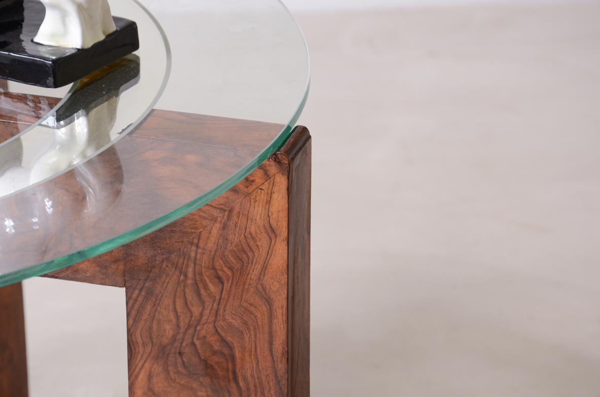 Coffee table with mirrored glass  burl cross-shaped base Italian Rationalism, ca. 1925-30