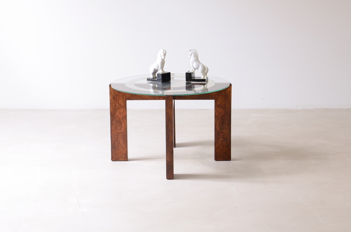 Coffee table with mirrored glass  burl cross-shaped base Italian Rationalism, ca. 1925-30