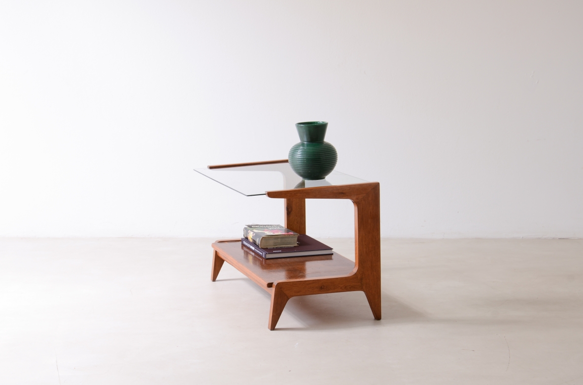 Gio Ponti  Oak wall table with a cut glass top and a wooden top ca. 1950.