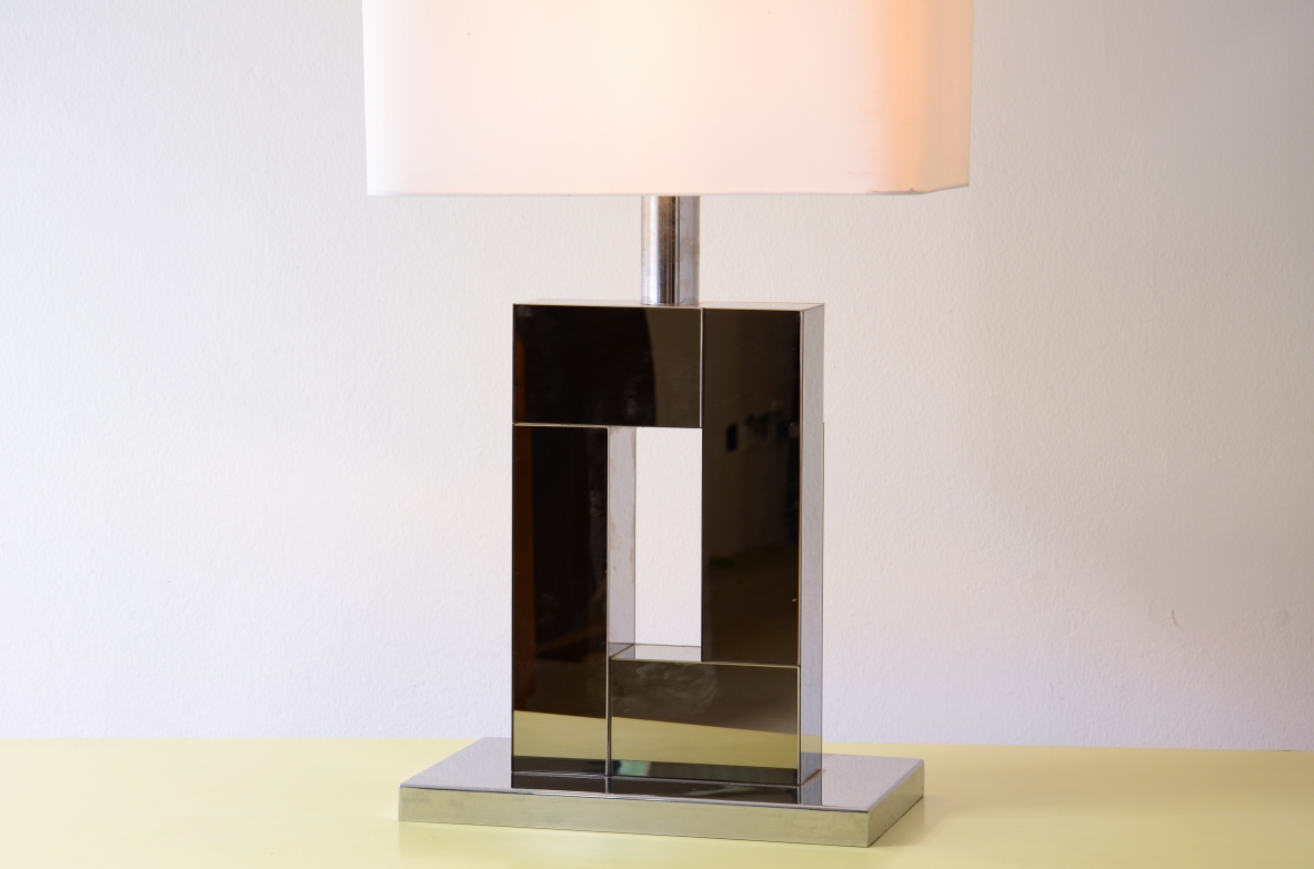 Large table lamp with a steel and mirrored wood circa 1970