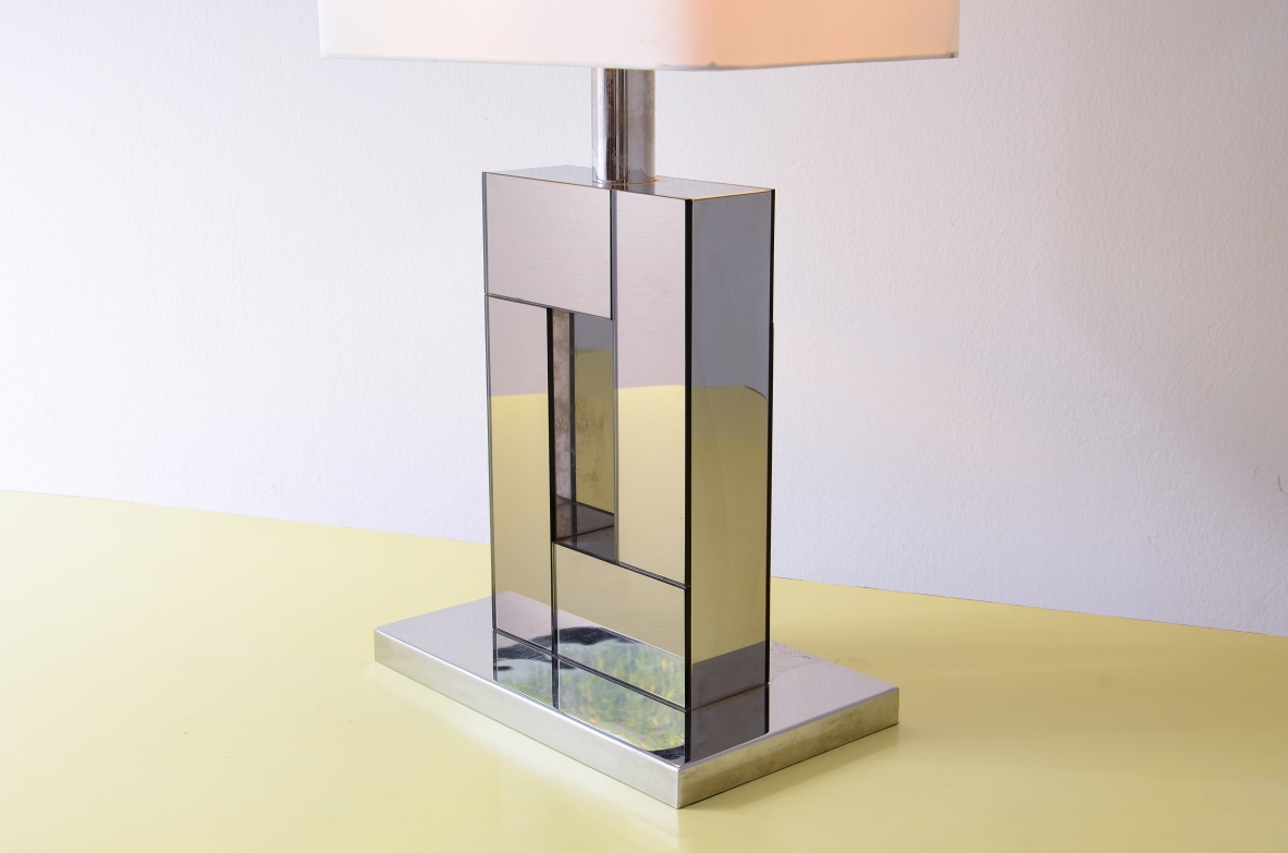 Large table lamp with a steel and mirrored wood circa 1970