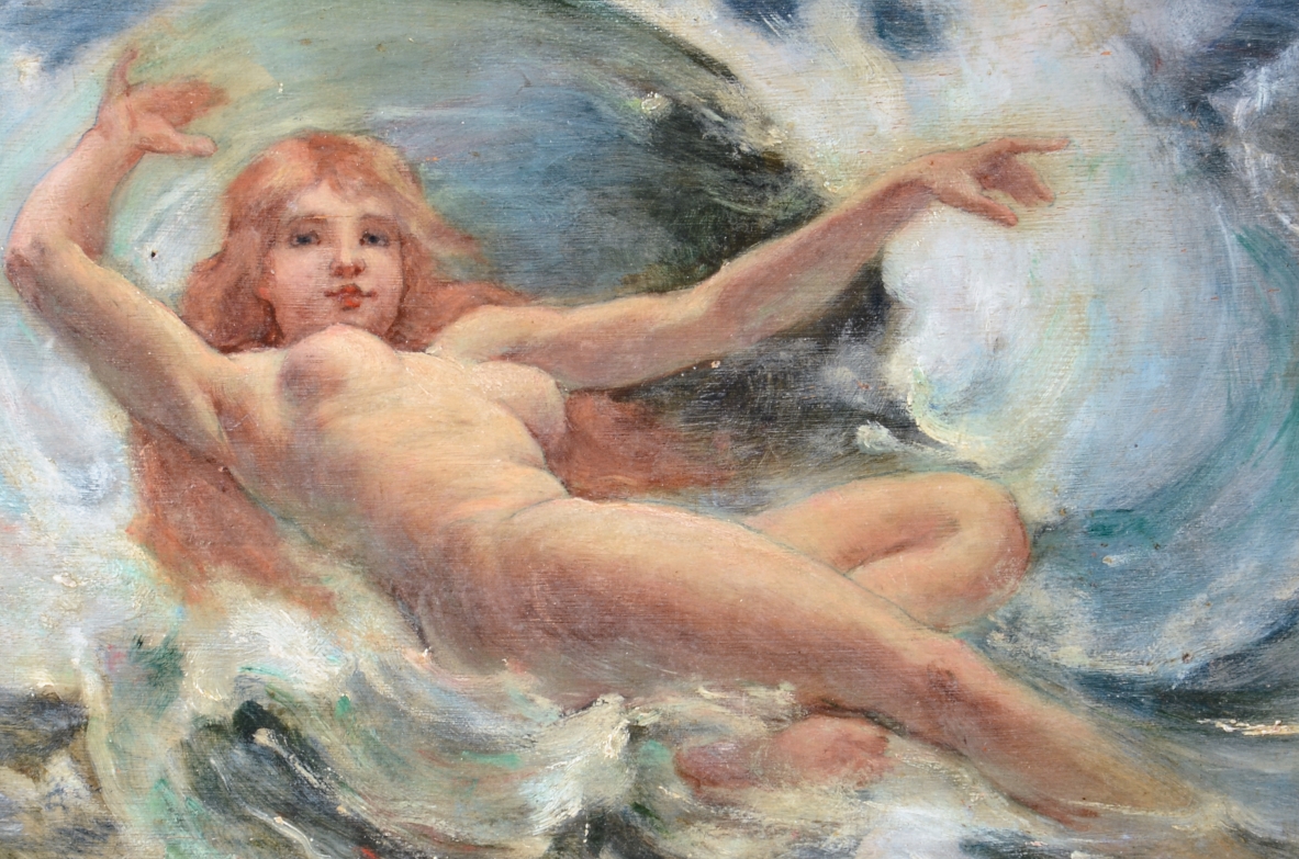 Adolphe Lalyre  Nude of a Young Mermaid, oil on panel, ca. 1900.