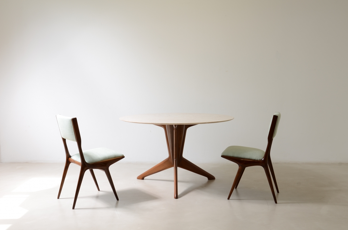 Ico and Luisa Parisi  Shaped wooden table with a light breccia marble top 