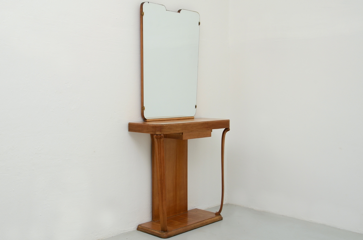 Console in ciliegio con specchio anni 1940